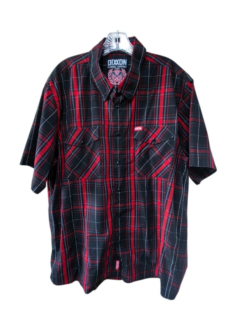 Dixxon Short Sleeved Bamboo Shirt Size 2X Red Plaid Bullseye Snap Front Darts